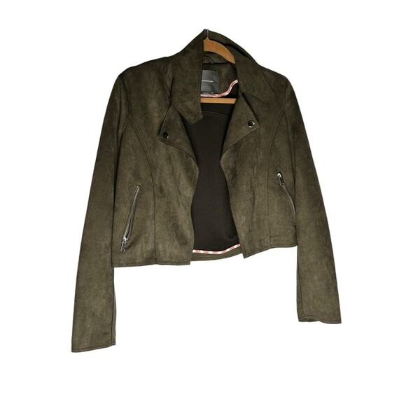 Anthropologie Green Faux Suede Moto Blazer Jacket Size Small - Picture 1 of 6